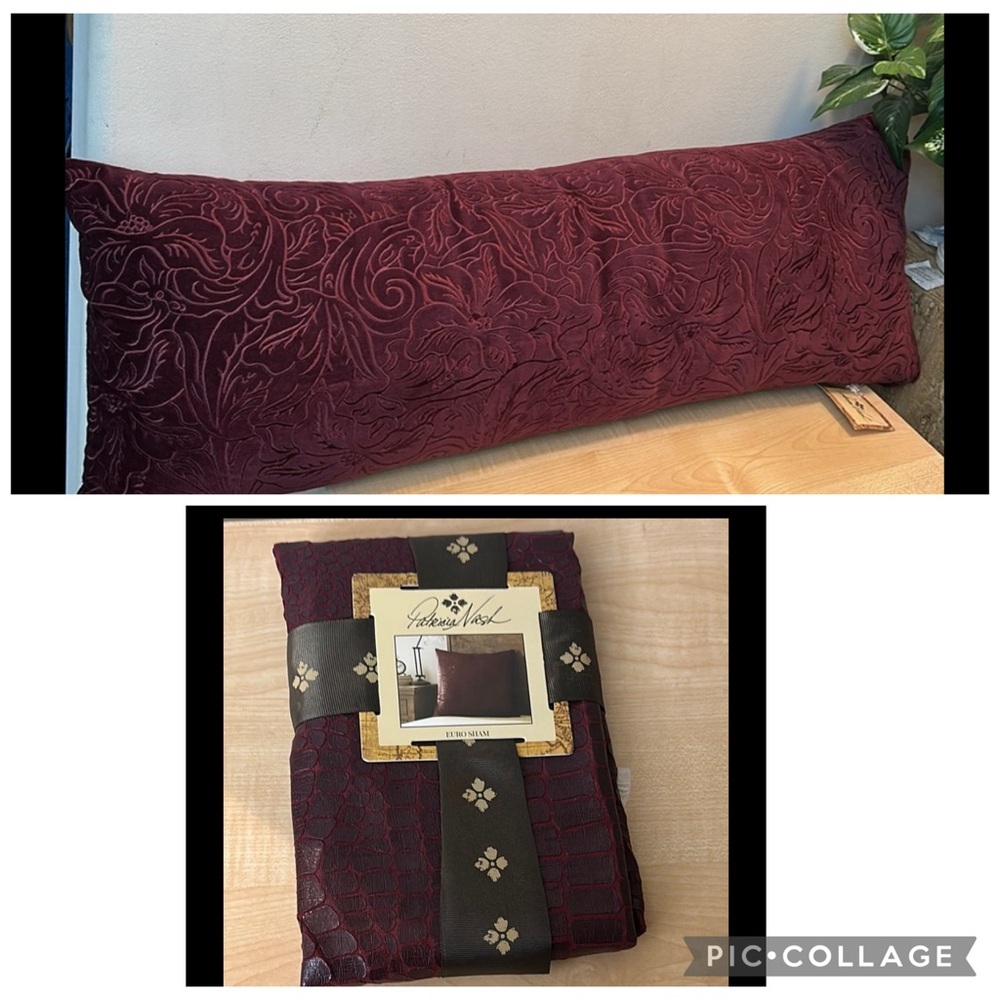 Patricia Nash Plum Velvet Reversible Pillow & Croc Faux Leather Euro Sham Bundle